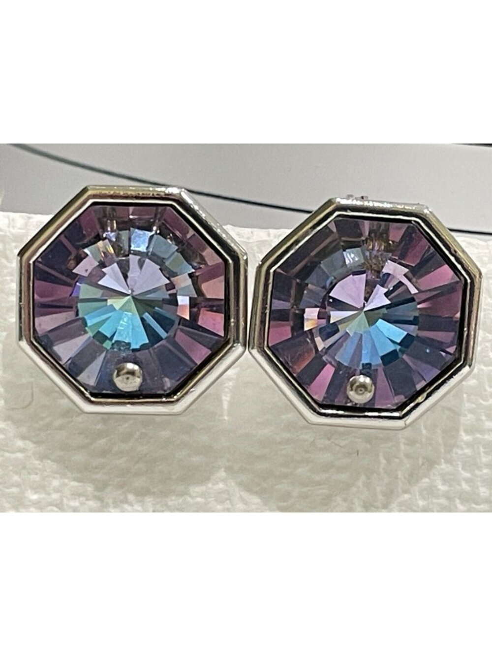 RARE Vintage YSL Yves Saint Laurent Signed Octagon Rivoli Crystal Clip Earrings